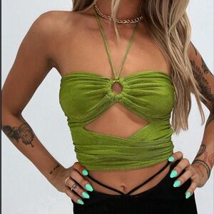 Princess Polly Olive Green Crop Halter Top